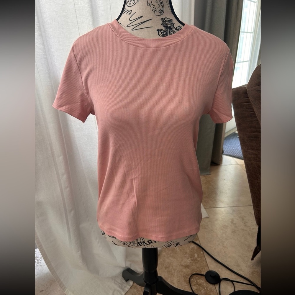 Monki Blush Pink Short Sleeve Ribbed Baby Tee
